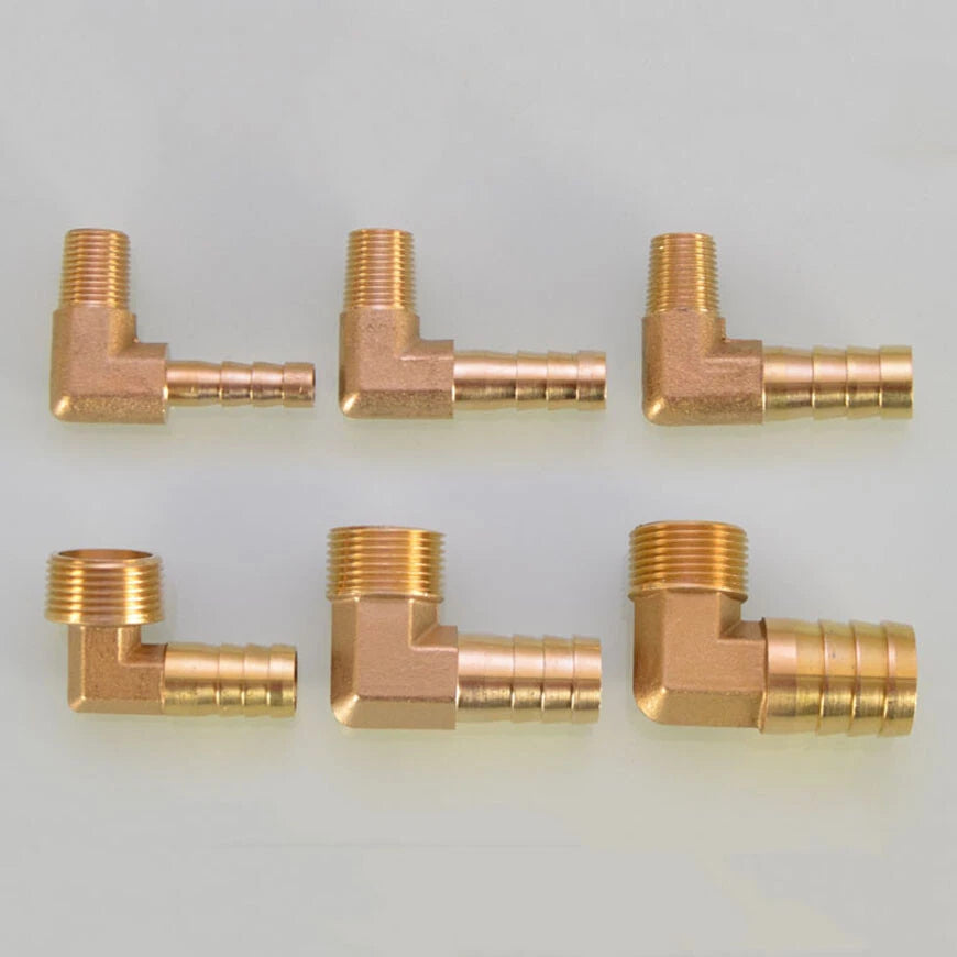Brass BSP Male Elbow Barb Hose Tail Fittings — 1/8" to 3/4" × 6mm–25mm