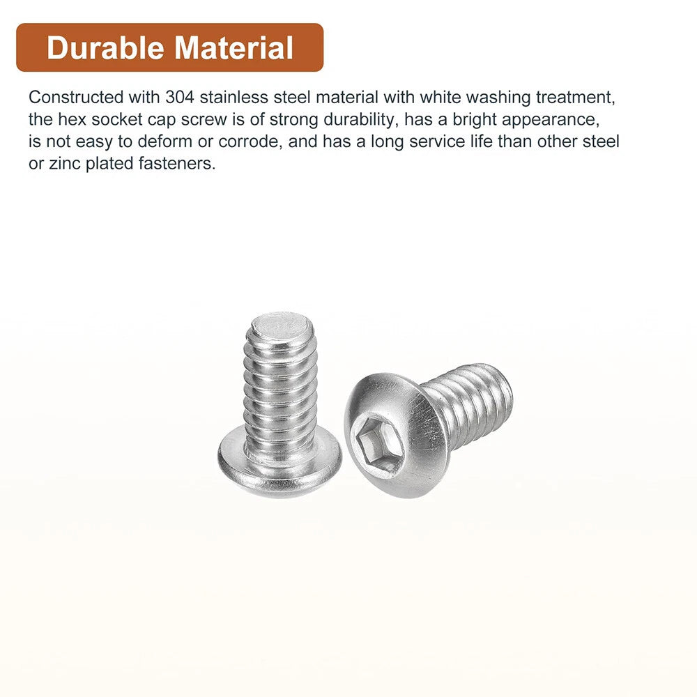 M2.5-M6 Button Head Socket Cap Screws Metric Allen Bolts - 100 Pack