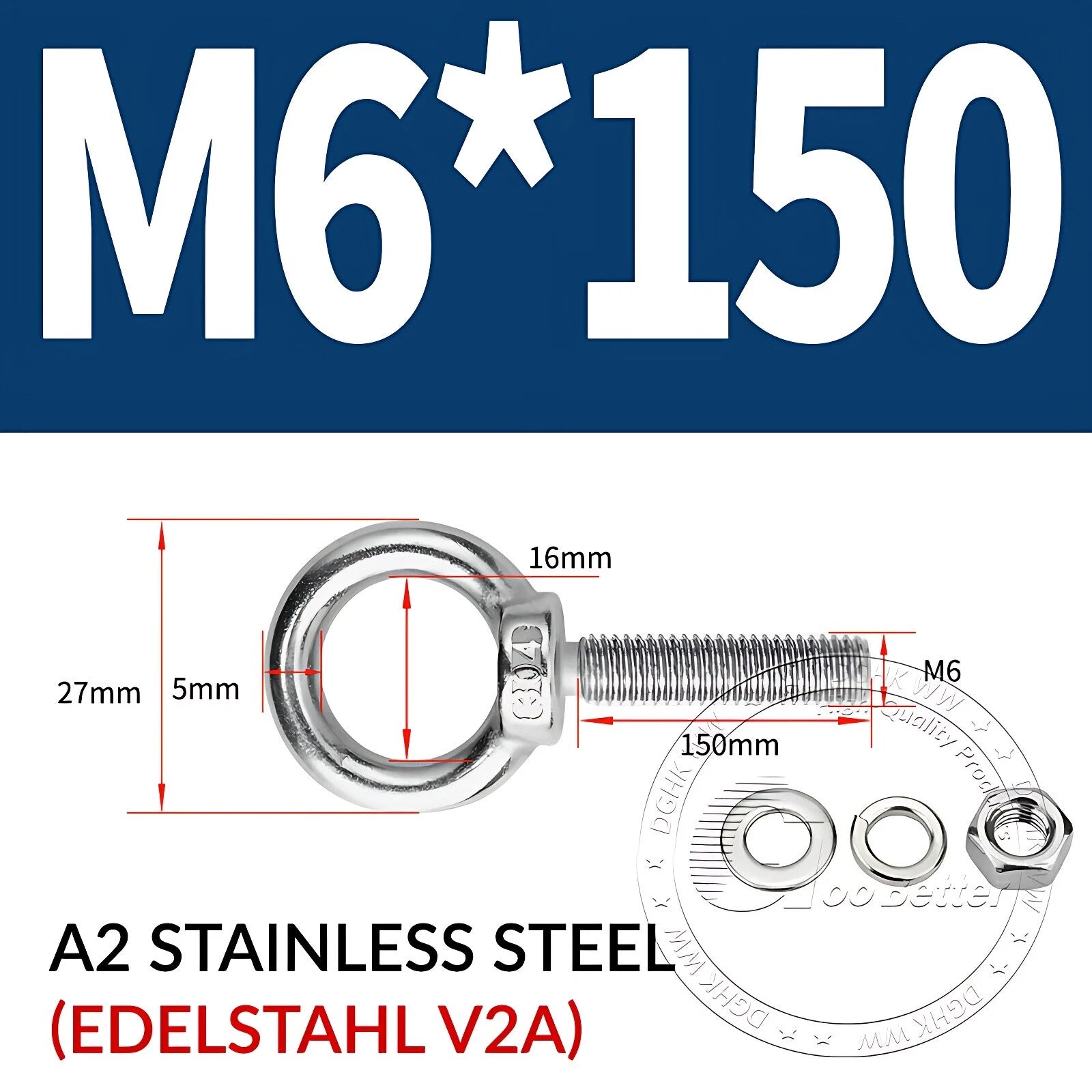 LIFTING EYE BOLTS NUTS & WASHERS A2 STAINLESS STEEL M3 M4 M5 M6 M8 M10 M12 - M30