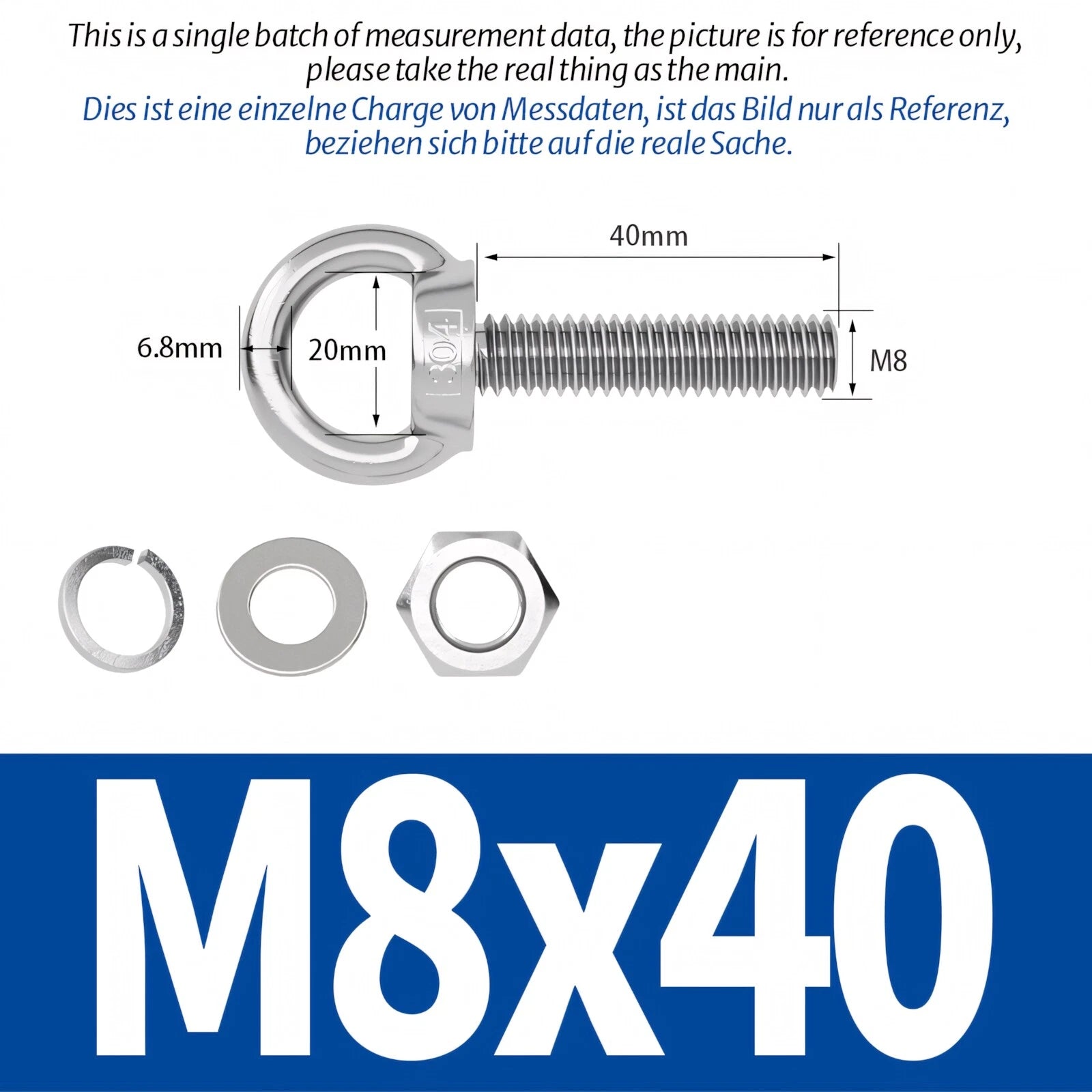 M3 M4 M5 - M20 Eye Bolts Kit Screws Nut Washer Long Boat Stainless Steel A2 304