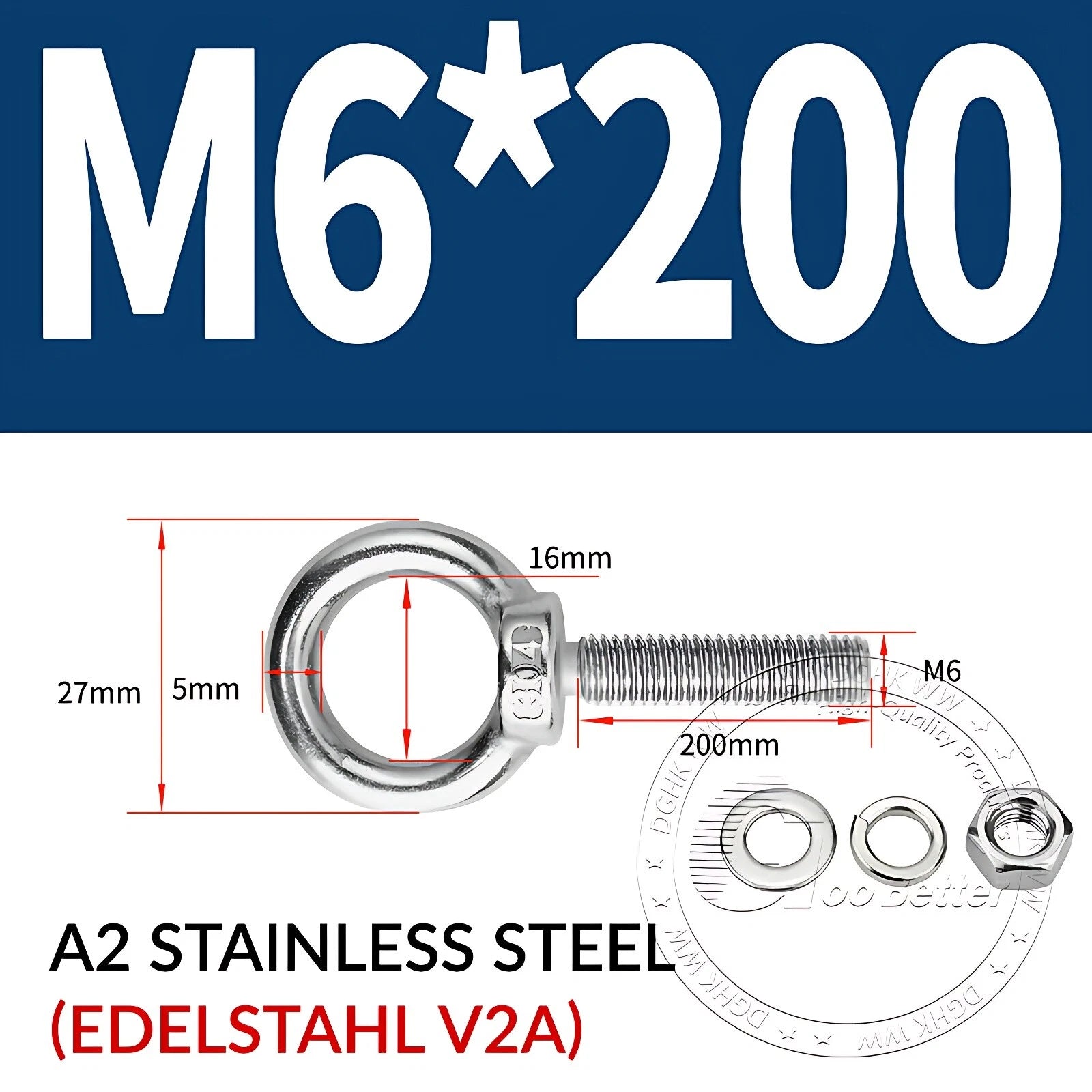 LIFTING EYE BOLTS NUTS & WASHERS A2 STAINLESS STEEL M3 M4 M5 M6 M8 M10 M12 - M30