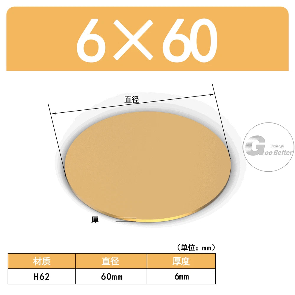 H62 Brass Solids Discs Blanks Metal Round Sheets OD10mm to 200mm Thick 5mm 6mm