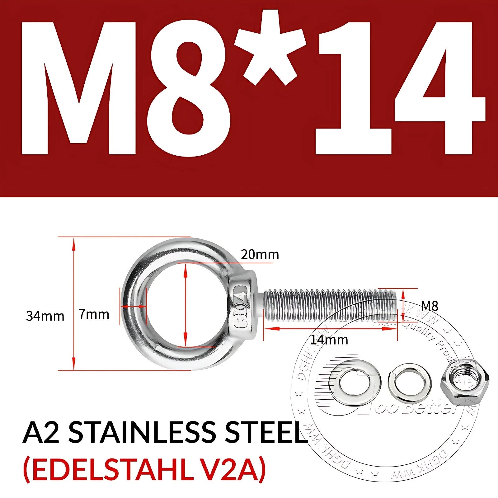 LIFTING EYE BOLTS NUTS & WASHERS A2 STAINLESS STEEL M3 M4 M5 M6 M8 M10 M12 - M30