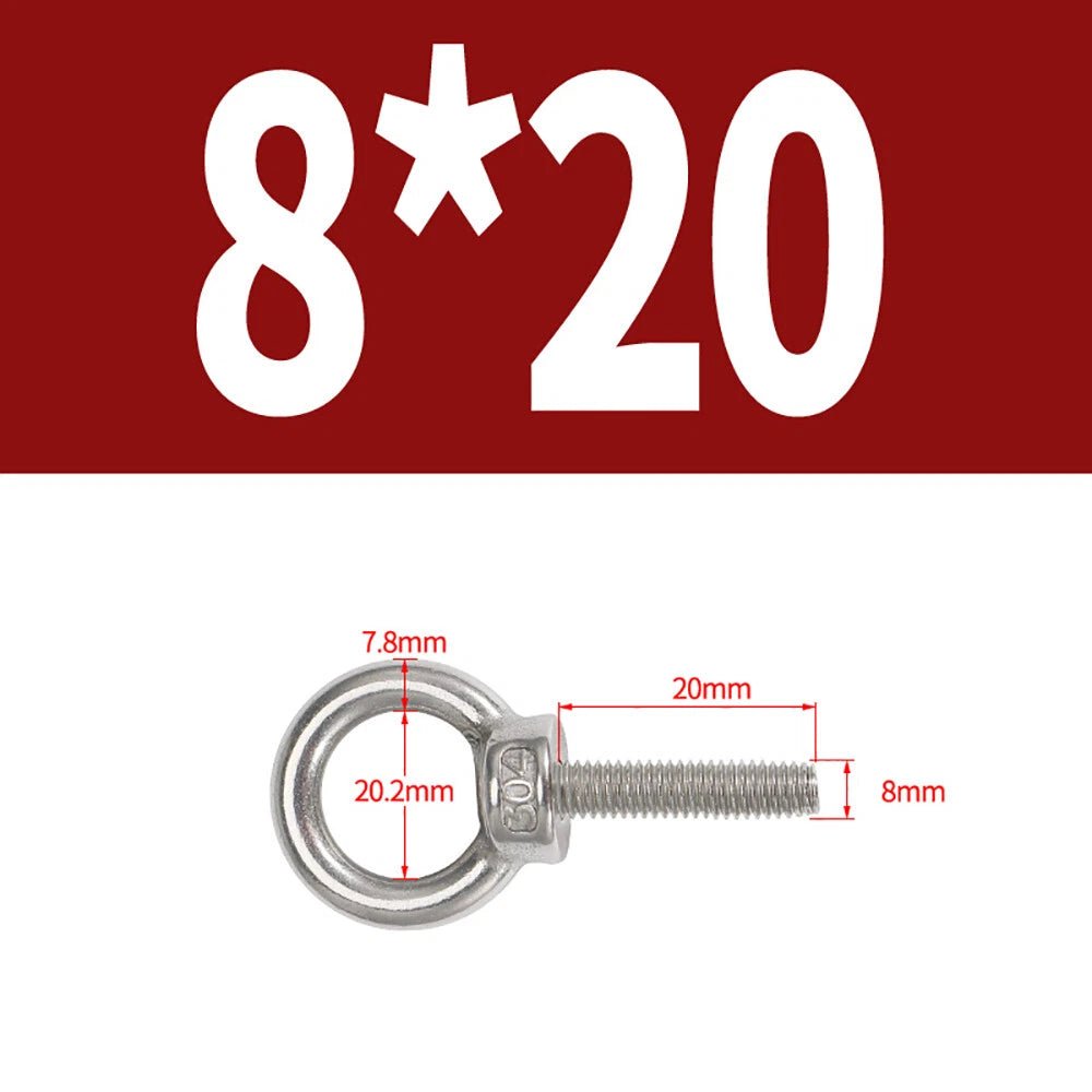 A2 Stainless Steel Lifting Eye Bolts DIN 580 — M3 M4 M5 M6 M8, 9mm–200mm - HomeDIYer