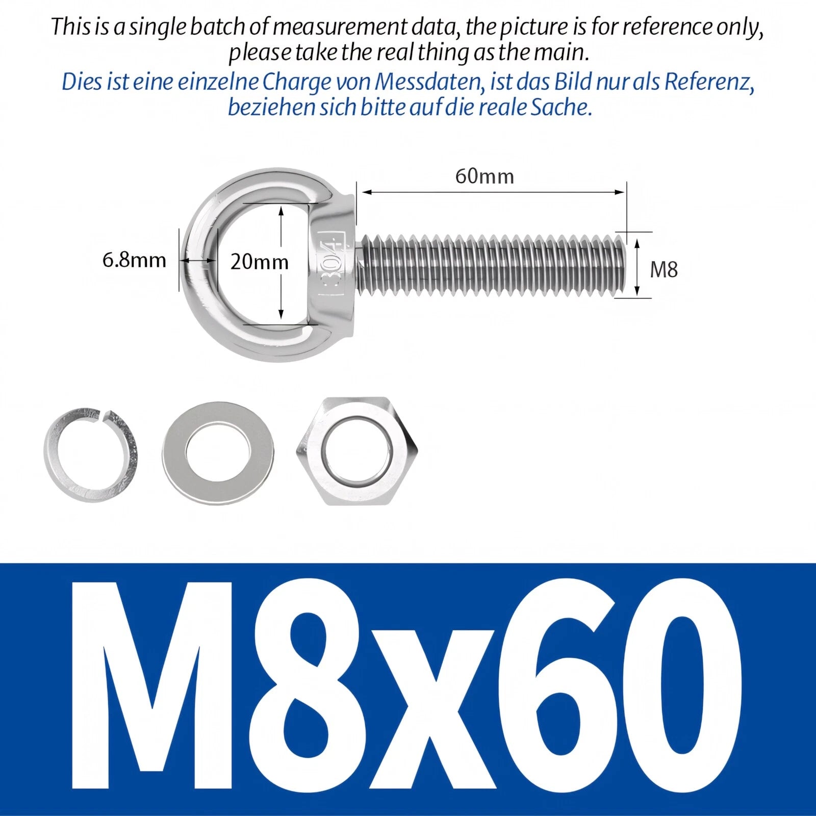 M3 M4 M5 - M20 Eye Bolts Kit Screws Nut Washer Long Boat Stainless Steel A2 304