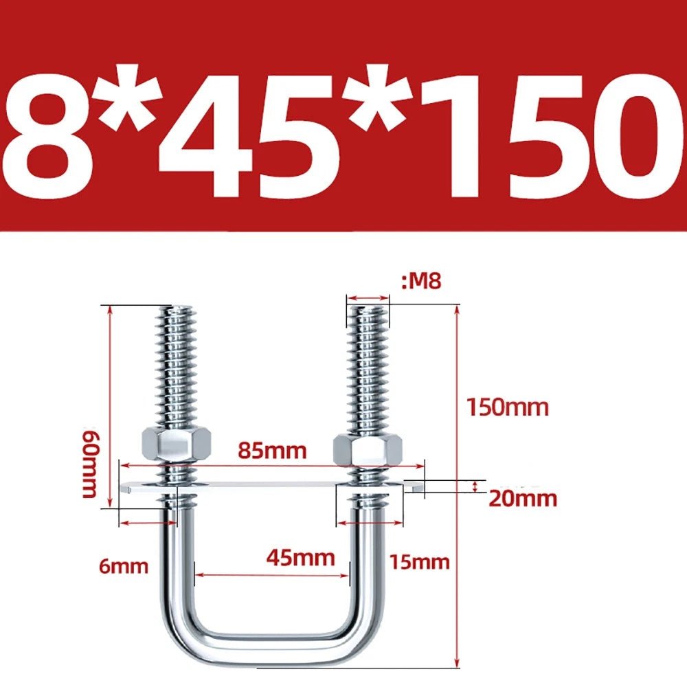 Square U - Bolts with Plate and Nuts – M6 M8 M10 M12 Zinc Plated, Trailer & Pipe Clamp Fasteners - HomeDIYer