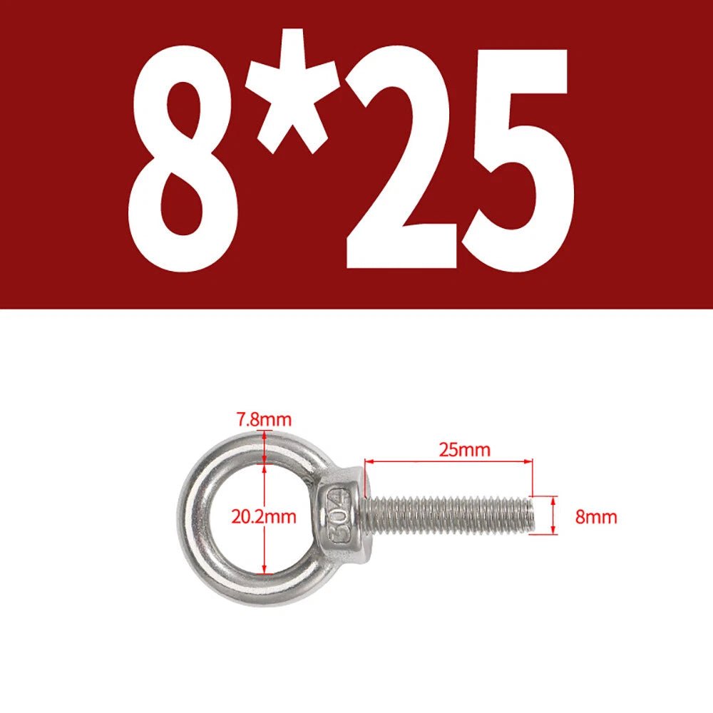 A2 Stainless Steel Lifting Eye Bolts DIN 580 — M3 M4 M5 M6 M8, 9mm–200mm - HomeDIYer