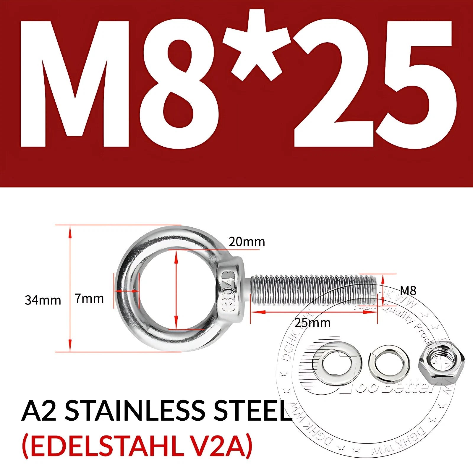 LIFTING EYE BOLTS NUTS & WASHERS A2 STAINLESS STEEL M3 M4 M5 M6 M8 M10 M12 - M30