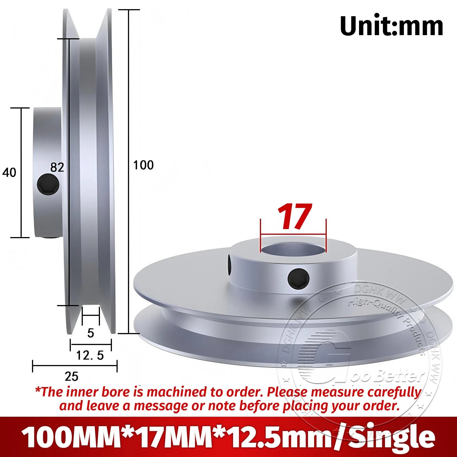 V-Groove Aluminum Drive Pulley For V-Belt Pulleys Groove 12.5mm OD 40mm-150mm