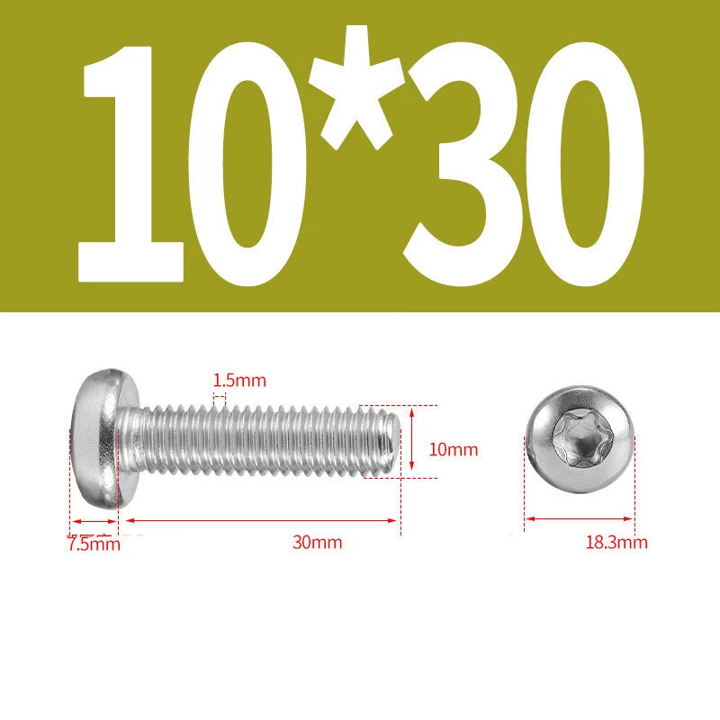 M6 M8 M10 A2 STAINLESS STEEL TORX PAN HEAD MACHINE SCREWS HEXOBULAR BOLTS