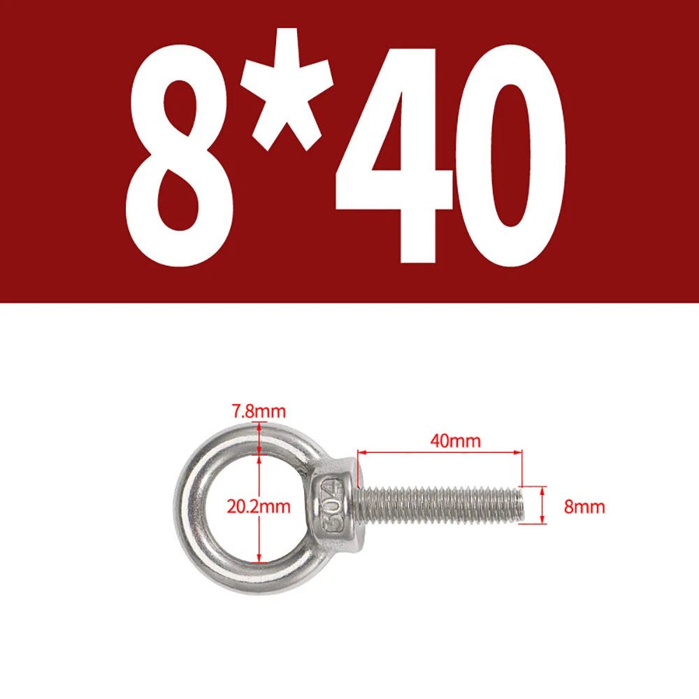 A2 Stainless Steel Lifting Eye Bolts DIN 580 — M3 M4 M5 M6 M8, 9mm–200mm - HomeDIYer