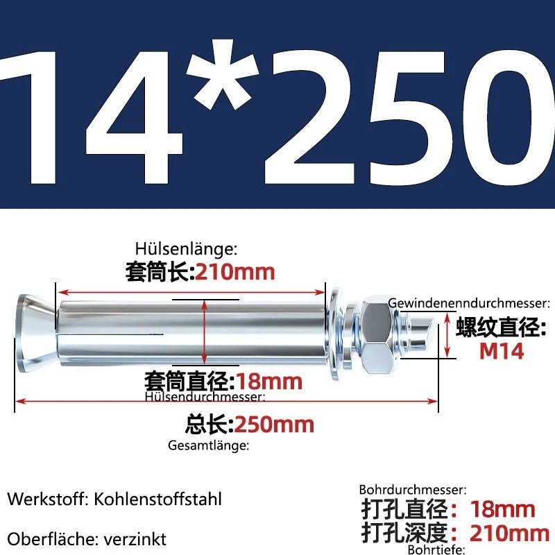 Sleeve Anchor Expansion Bolts for Concrete – Galvanised Carbon Steel M6 to M20 - HomeDIYer