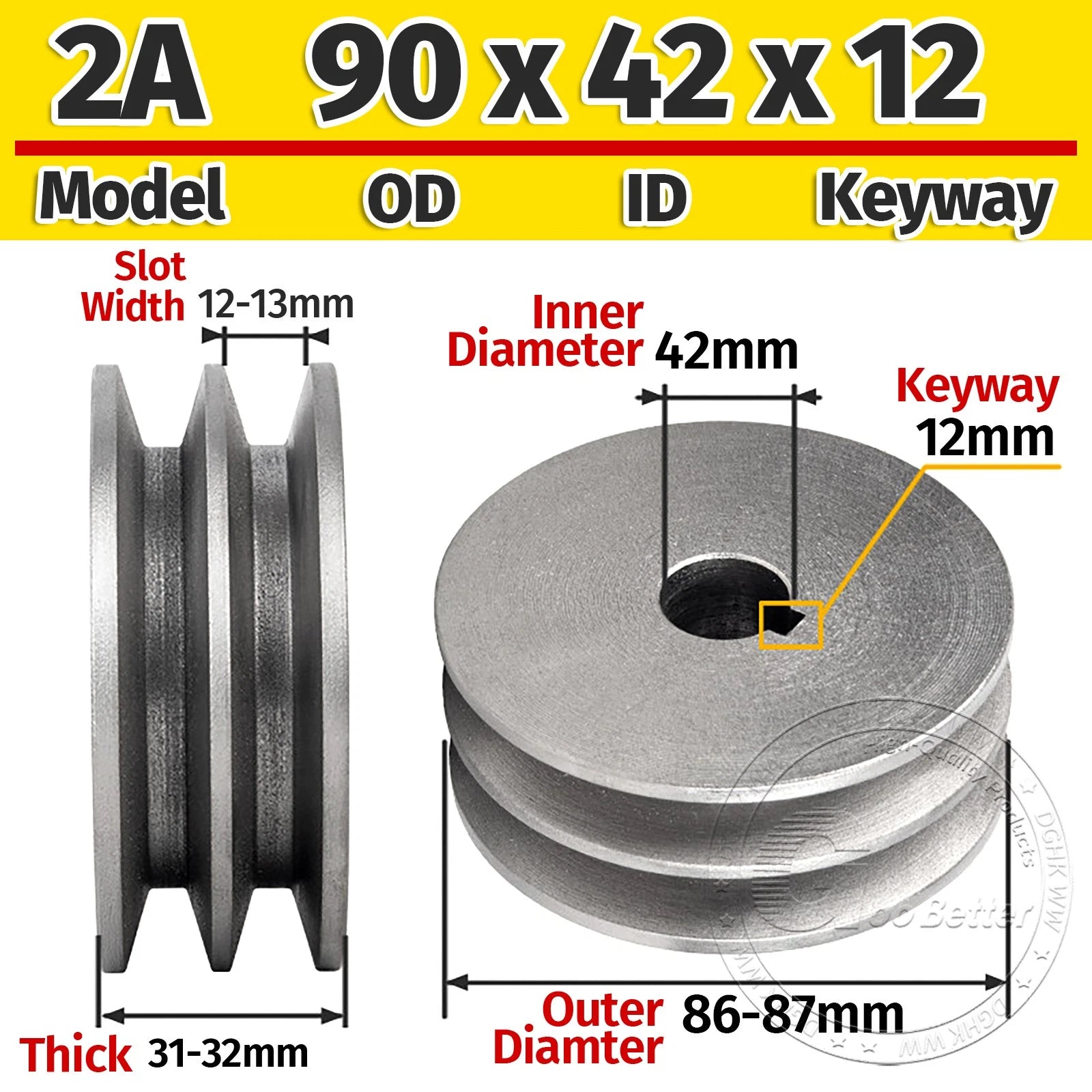 Cast Iron Drive Pulley Double Groove 2A Flat For A/V Belt Pulley OD 60mm-180mm