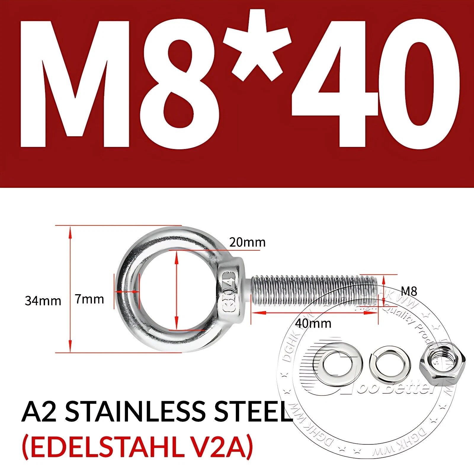 LIFTING EYE BOLTS NUTS & WASHERS A2 STAINLESS STEEL M3 M4 M5 M6 M8 M10 M12 - M30