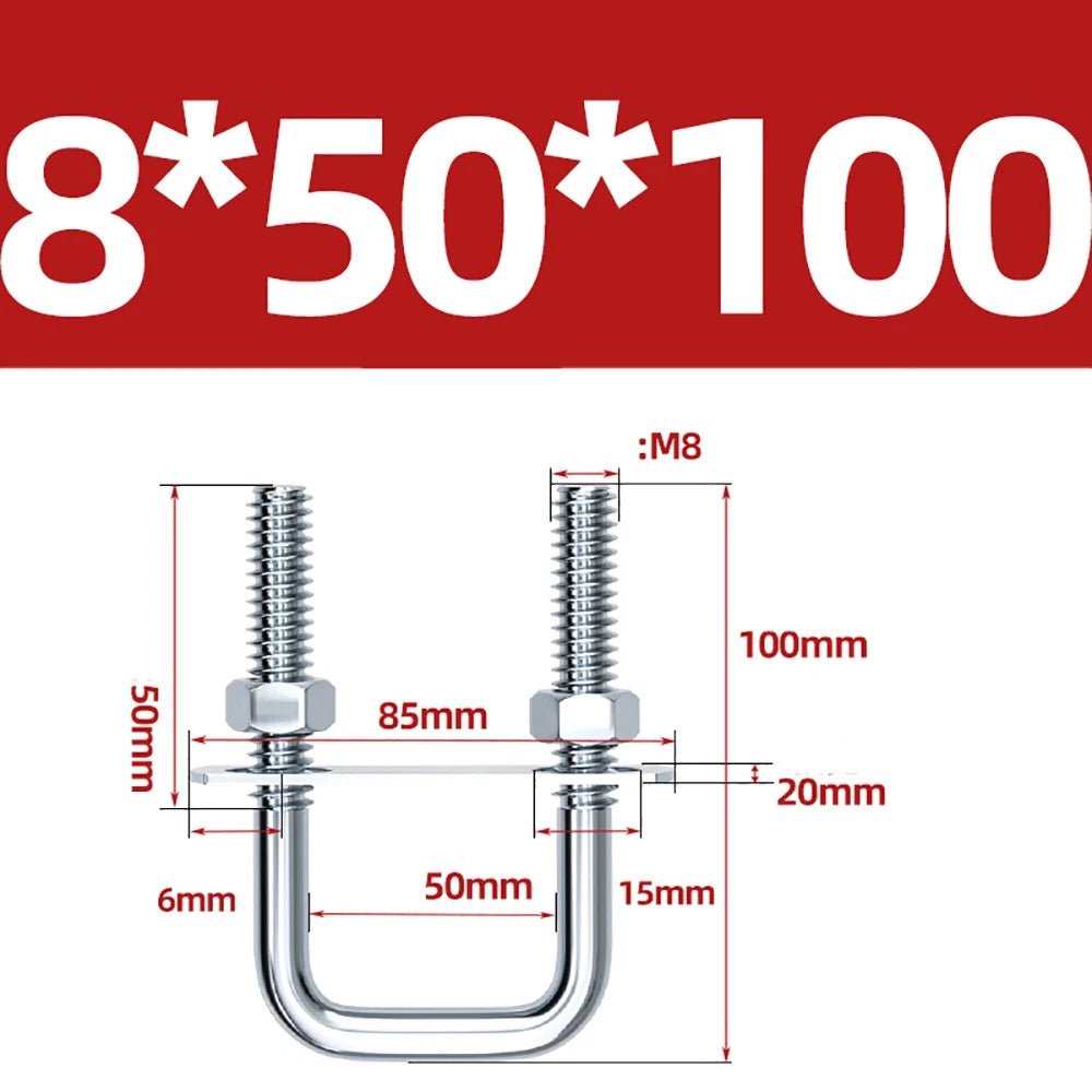 Square U - Bolts with Plate and Nuts – M6 M8 M10 M12 Zinc Plated, Trailer & Pipe Clamp Fasteners - HomeDIYer