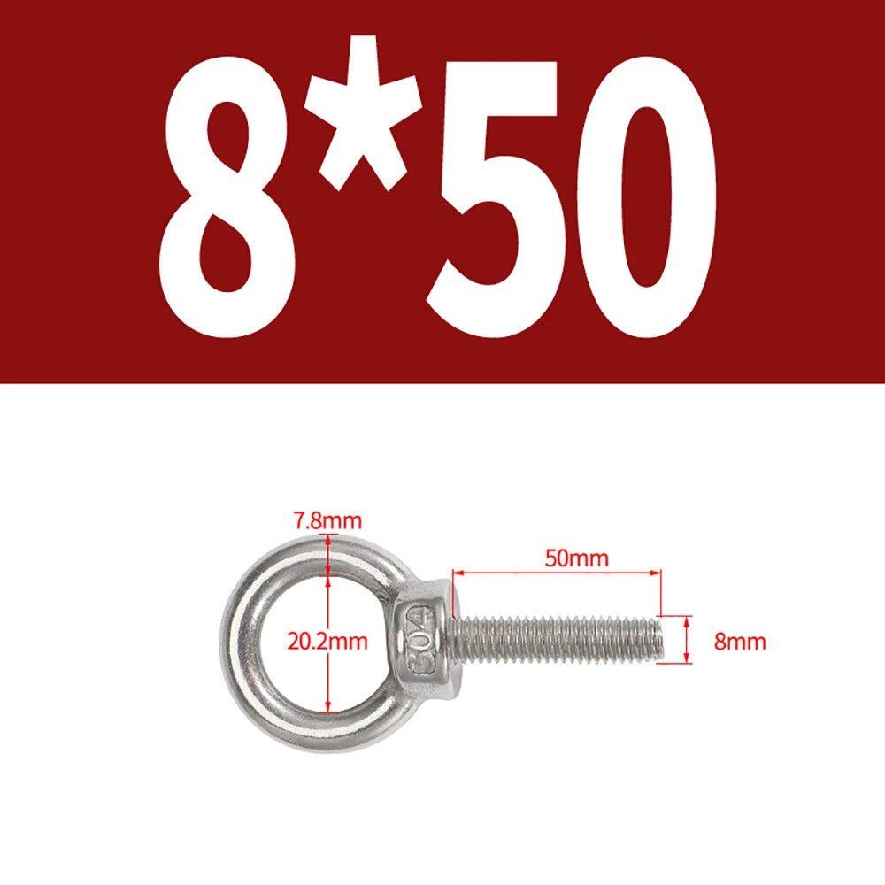 A2 Stainless Steel Lifting Eye Bolts DIN 580 — M3 M4 M5 M6 M8, 9mm–200mm - HomeDIYer