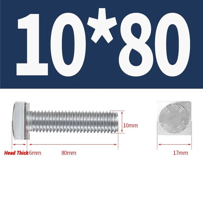 Square Head Bolts M4 M5 M6 M8 M10 M12 — A2 304 Stainless Steel, Multiple Lengths - HomeDIYer