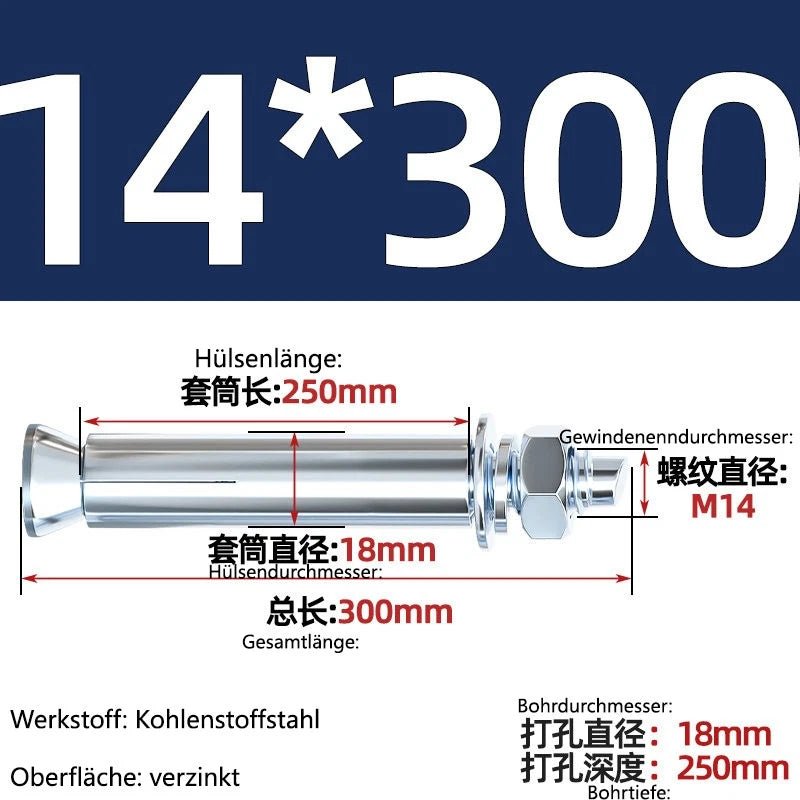 Sleeve Anchor Expansion Bolts for Concrete – Galvanised Carbon Steel M6 to M20 - HomeDIYer