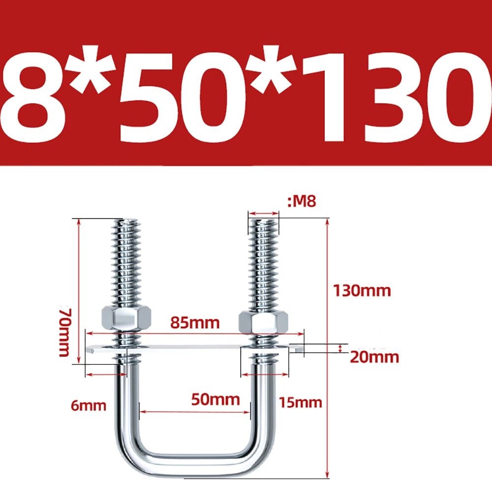 Square U - Bolts with Plate and Nuts – M6 M8 M10 M12 Zinc Plated, Trailer & Pipe Clamp Fasteners - HomeDIYer