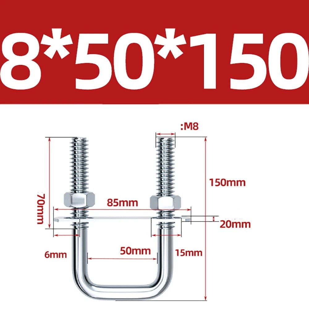 Square U - Bolts with Plate and Nuts – M6 M8 M10 M12 Zinc Plated, Trailer & Pipe Clamp Fasteners - HomeDIYer