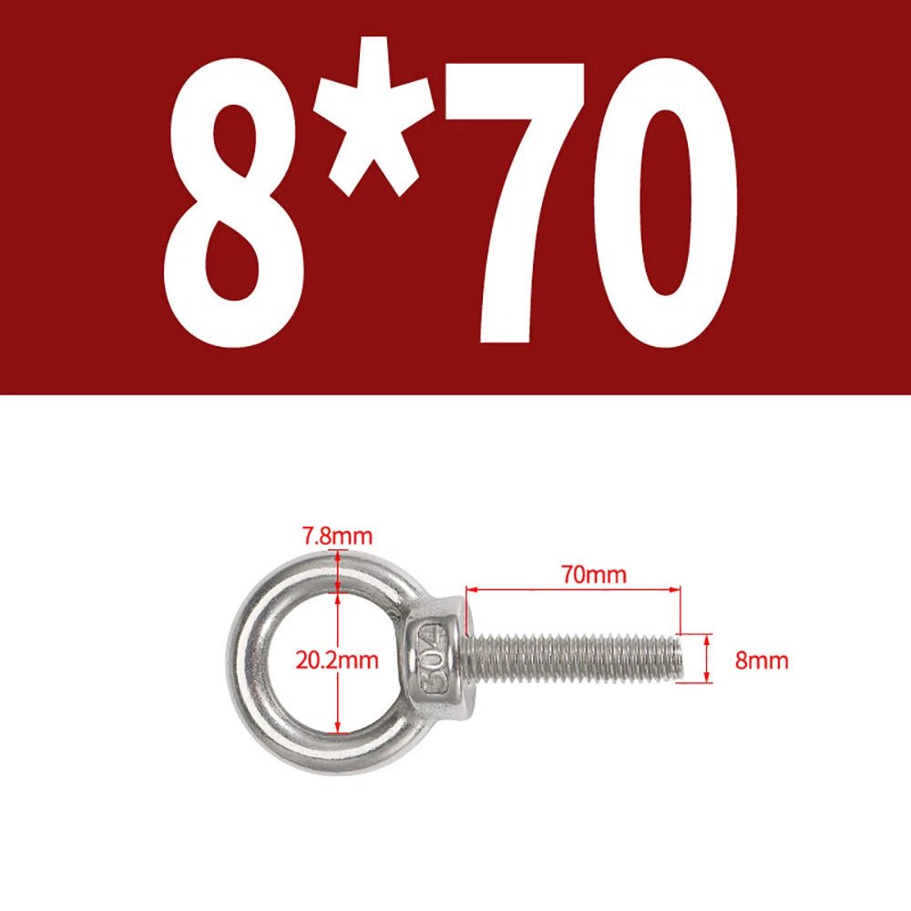 A2 Stainless Steel Lifting Eye Bolts DIN 580 — M3 M4 M5 M6 M8, 9mm–200mm - HomeDIYer