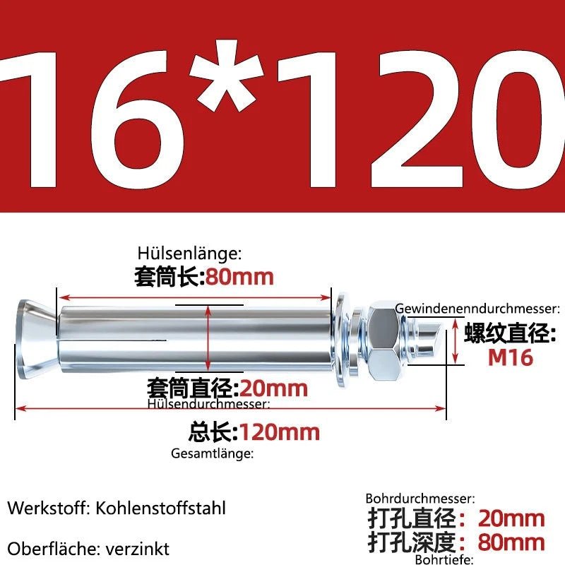 Sleeve Anchor Expansion Bolts for Concrete – Galvanised Carbon Steel M6 to M20 - HomeDIYer
