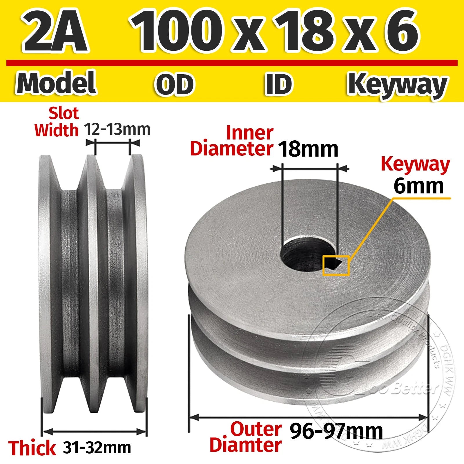 Cast Iron Drive Pulley Double Groove 2A Flat For A/V Belt Pulley OD 60mm-180mm