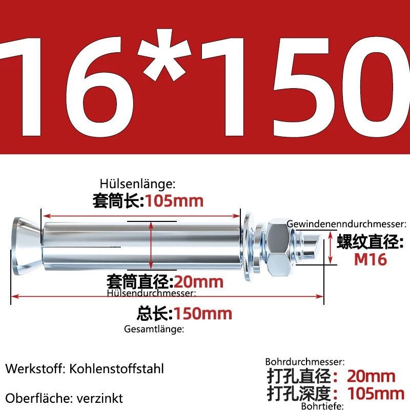 Sleeve Anchor Expansion Bolts for Concrete – Galvanised Carbon Steel M6 to M20 - HomeDIYer