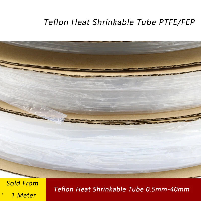 PTFE Heat Shrink Tubing – Transparent Electrical Sleeving, 0.5mm to 40mm, 1.7:1 & 4:1 Shrink Ratio