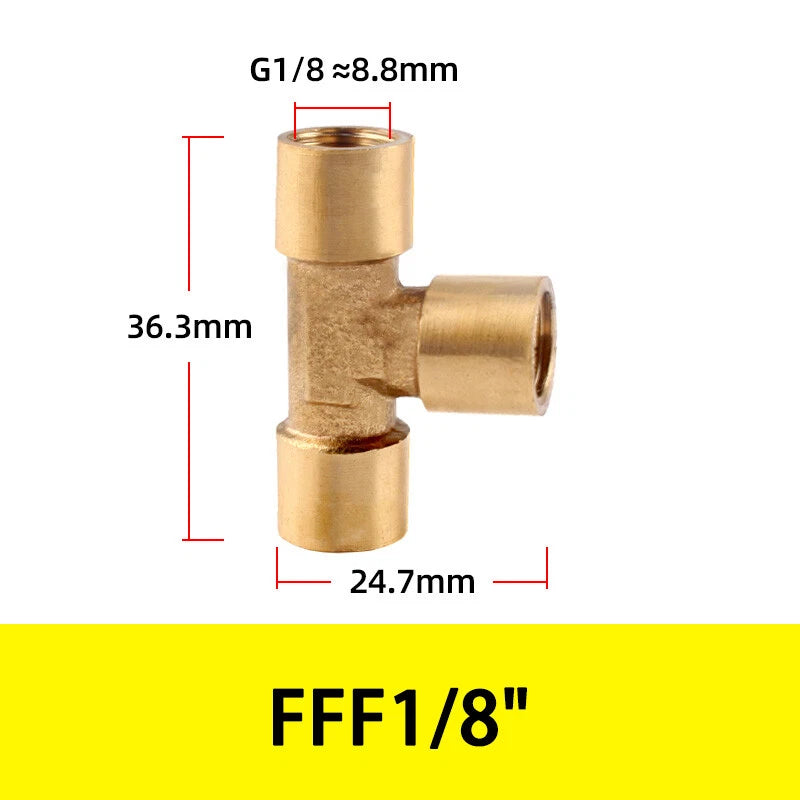 BSP Brass Tee Fitting – 90° Equal Tee Pipe Connector, Female & Male Thread, 1/8" to 1/2"