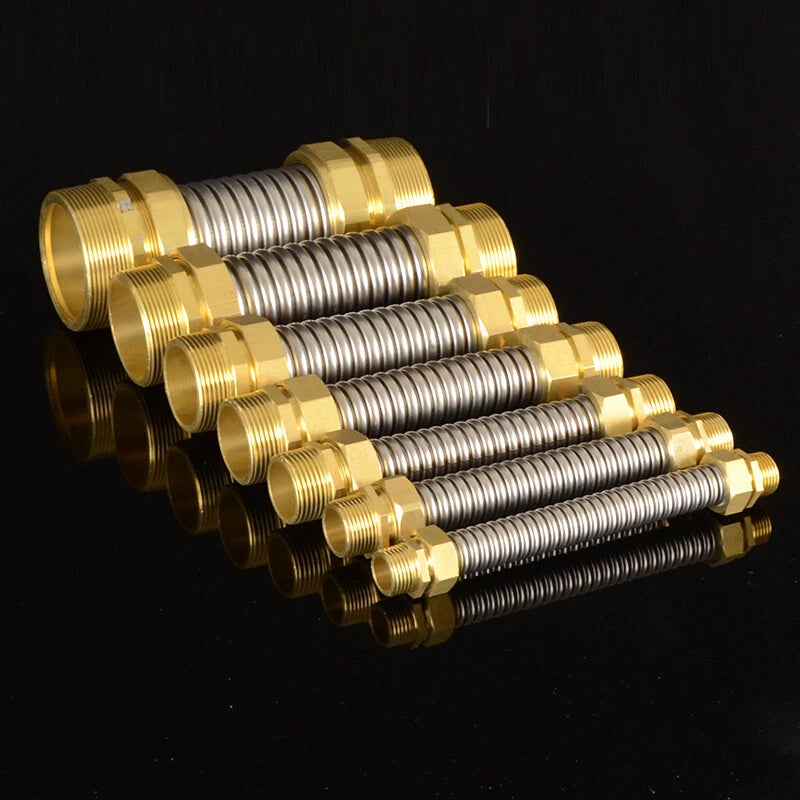 Corrugated Flexible Water Supply Hose with Brass Fittings — 1/2", 3/4", 1" | Hot & Cold