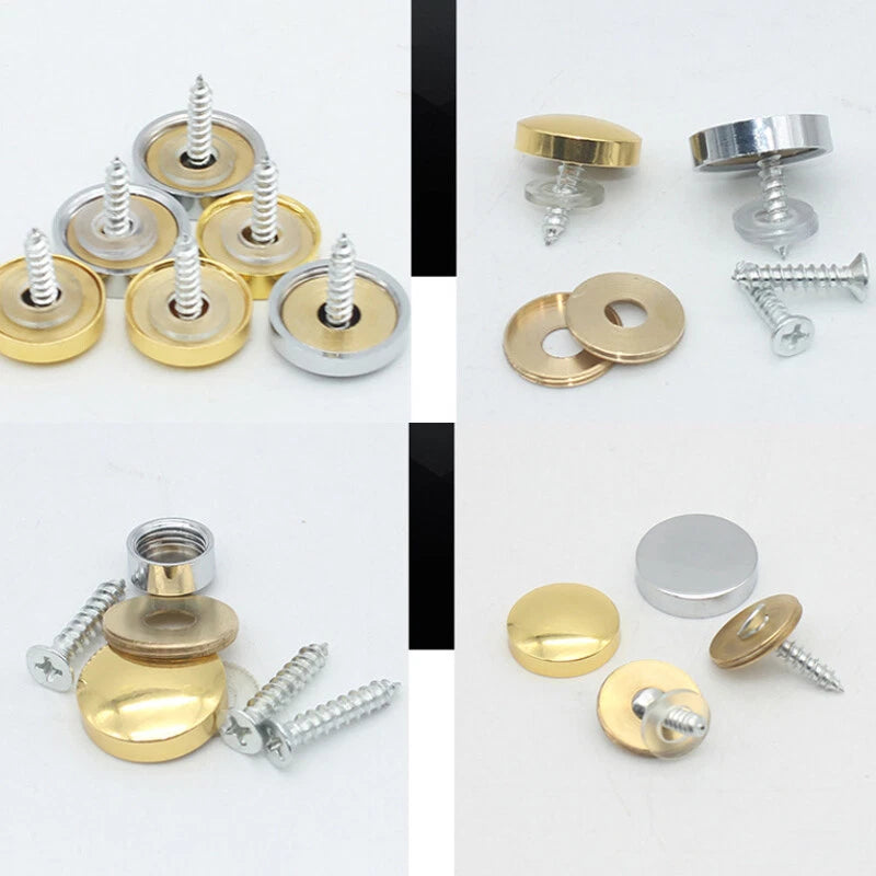 Mirror Screw Cover Caps 10–25mm – Brass Decorative Disc Plates, Flat & Dome, Silver & Gold