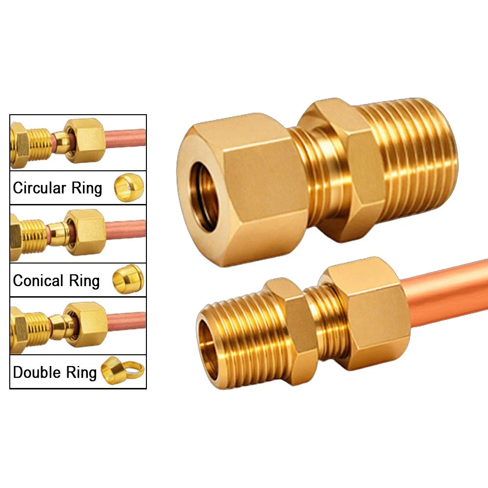 Brass Male Thread Compression Fittings – Circular, Conical & Double Ring, 1/8" to 1/2"