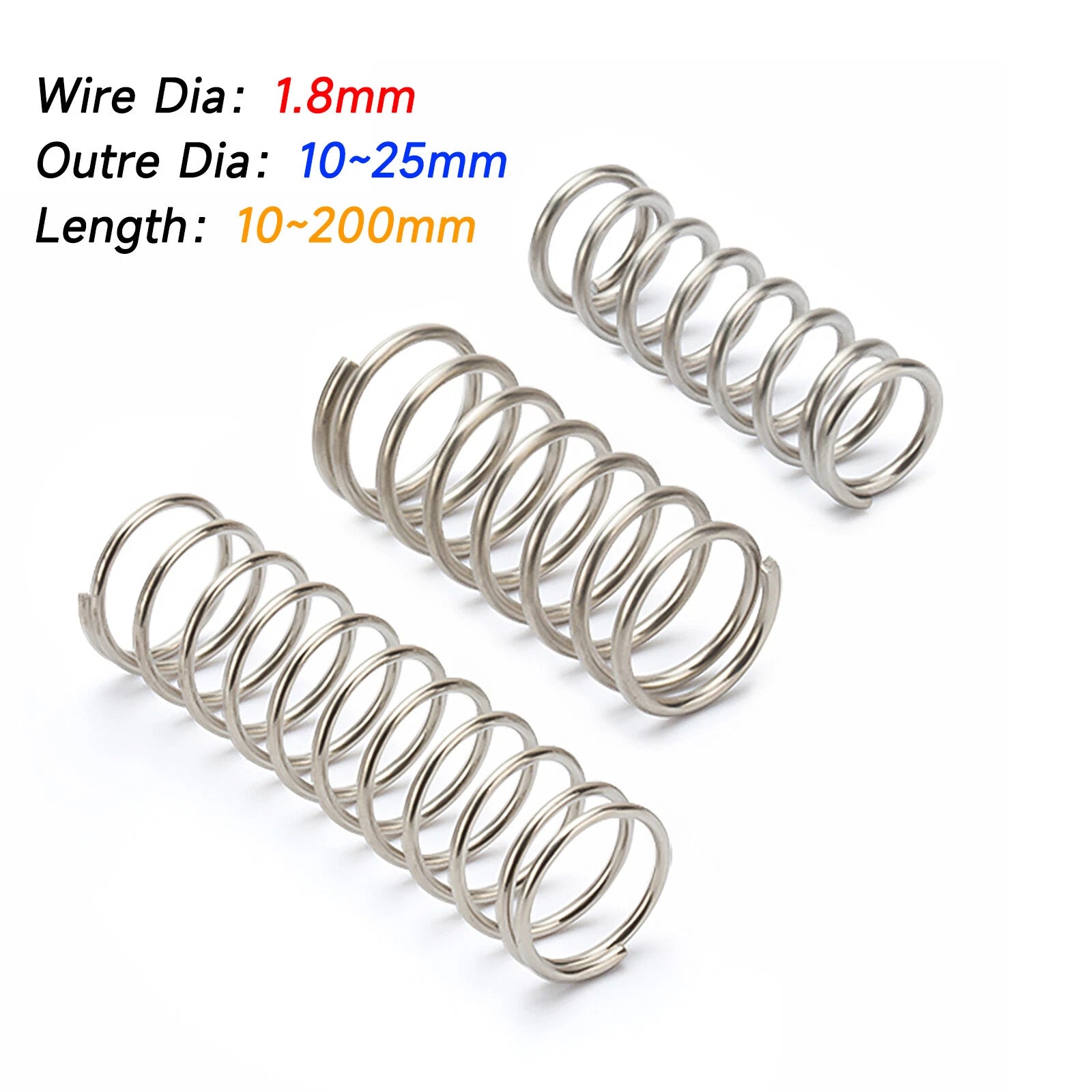 Compression Spring 1.8mm Wire Diameter 10-25mm Outre Diameter & 10-200mm Length