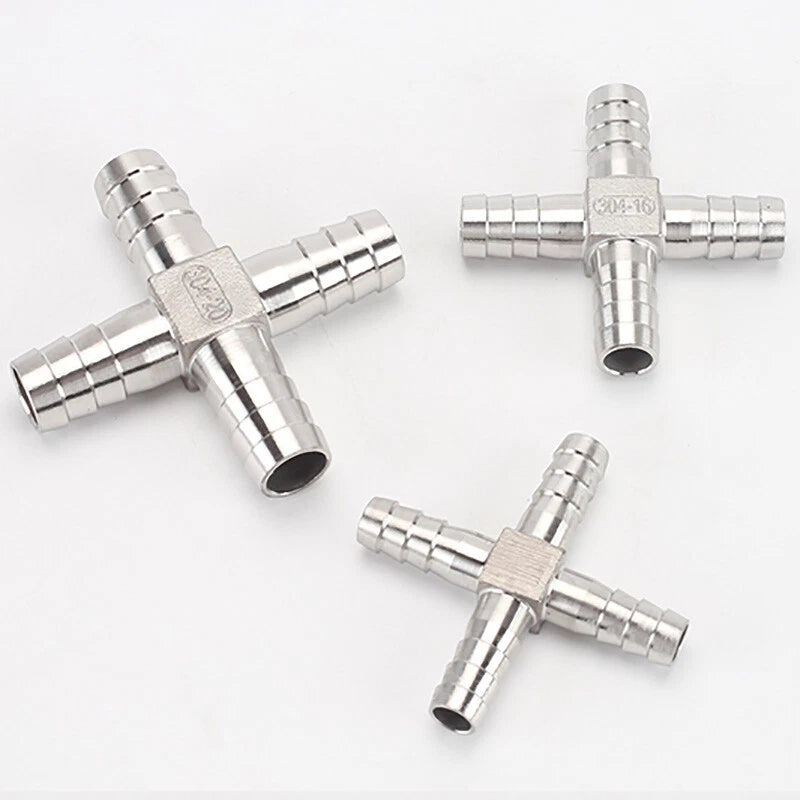 Cross Barb Hose Tail Fitting — 4-Way Connector for Air, Water & Fuel Lines | Brass or Stainless Steel A2