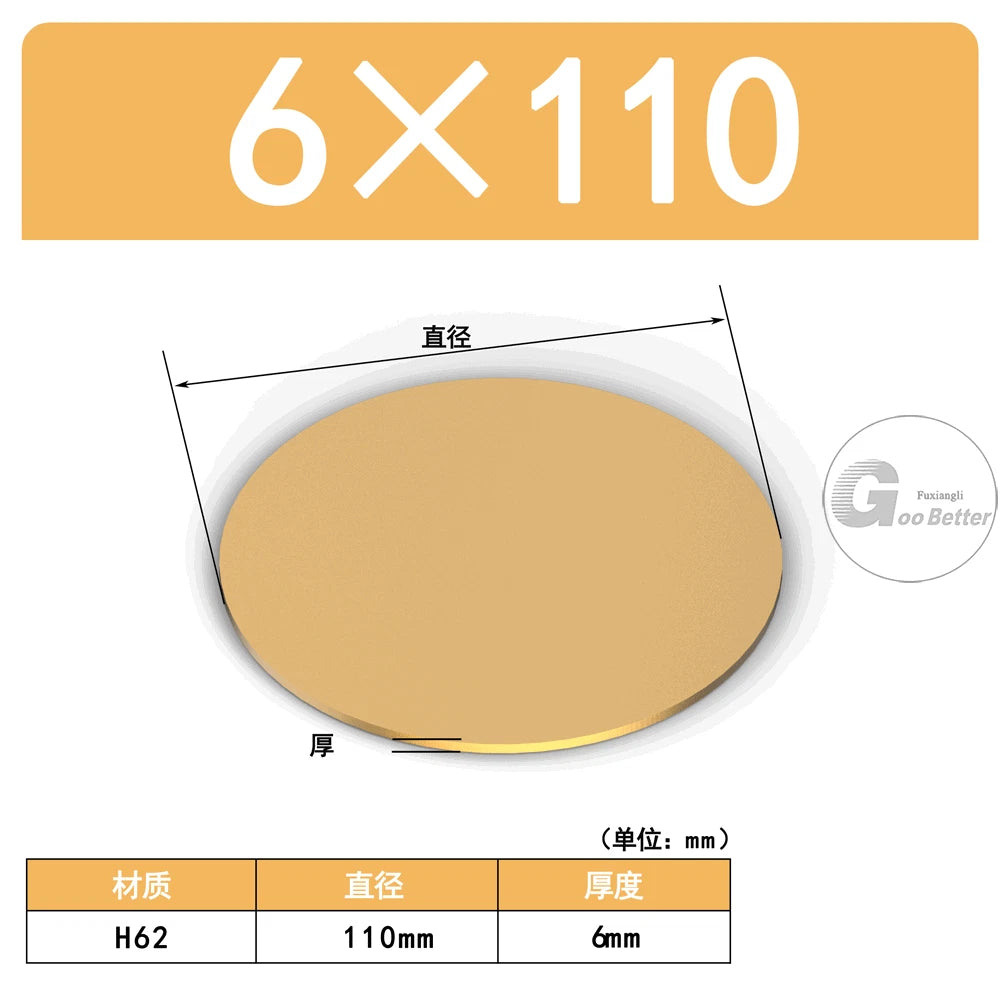 H62 Brass Solids Discs Blanks Metal Round Sheets OD10mm to 200mm Thick 5mm 6mm