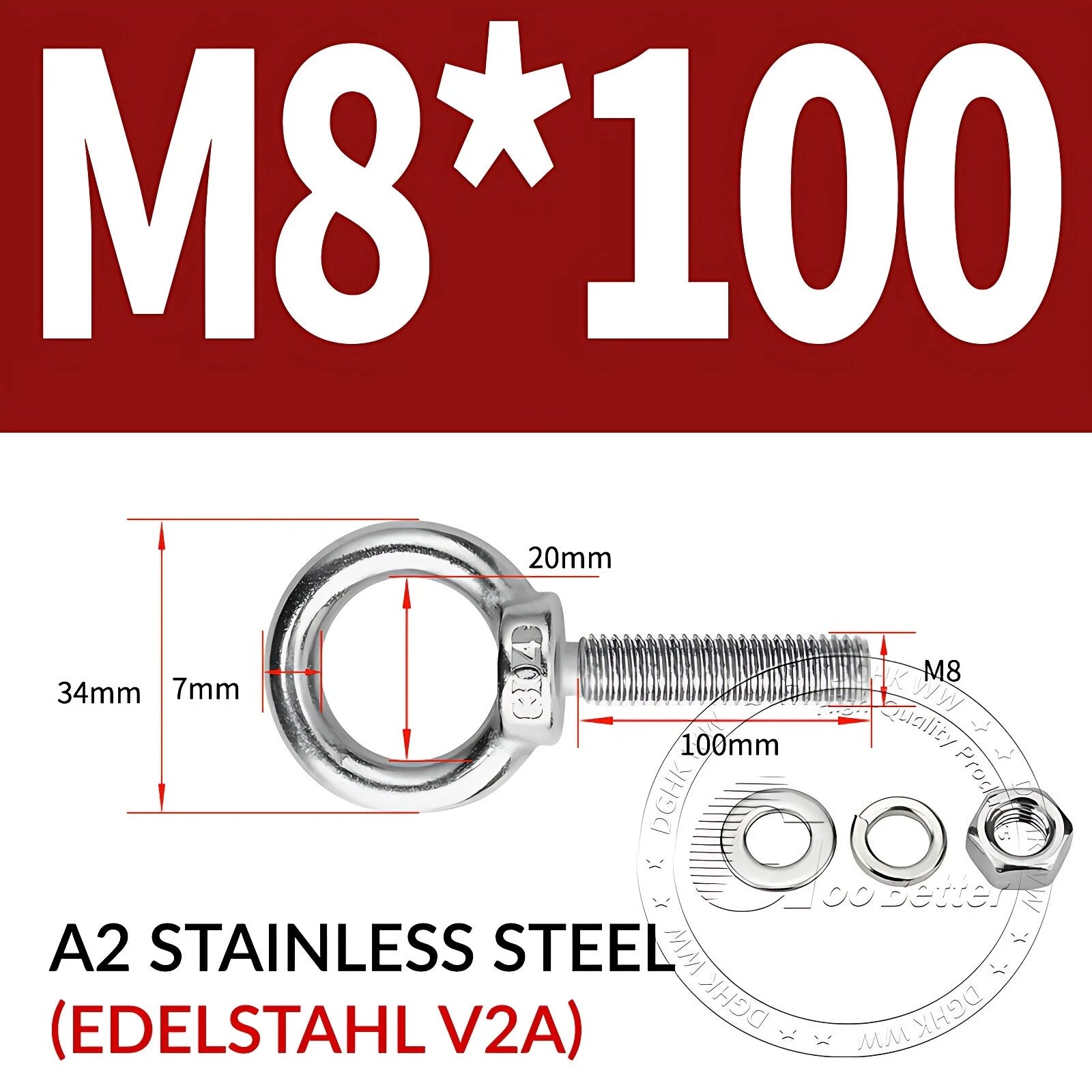 LIFTING EYE BOLTS NUTS & WASHERS A2 STAINLESS STEEL M3 M4 M5 M6 M8 M10 M12 - M30