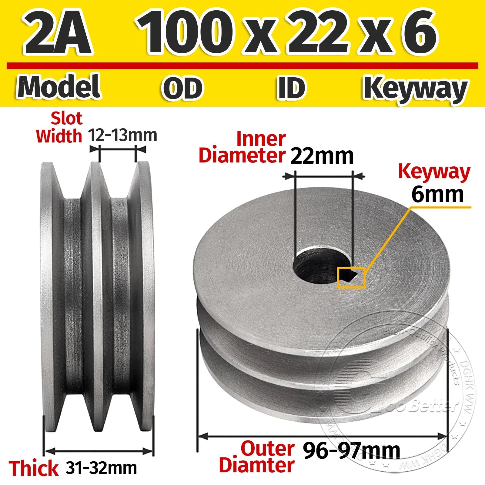 Cast Iron Drive Pulley Double Groove 2A Flat For A/V Belt Pulley OD 60mm-180mm