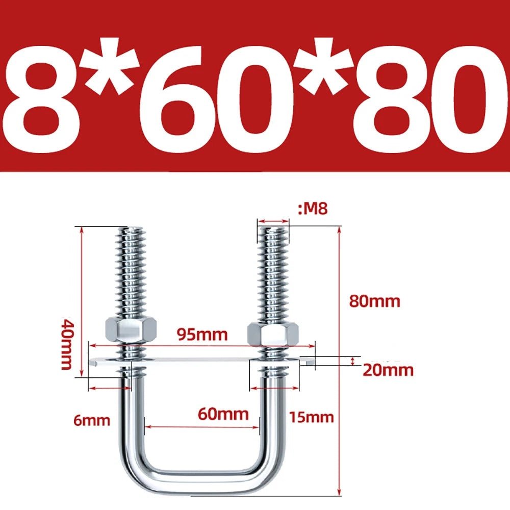 Square U - Bolts with Plate and Nuts – M6 M8 M10 M12 Zinc Plated, Trailer & Pipe Clamp Fasteners - HomeDIYer