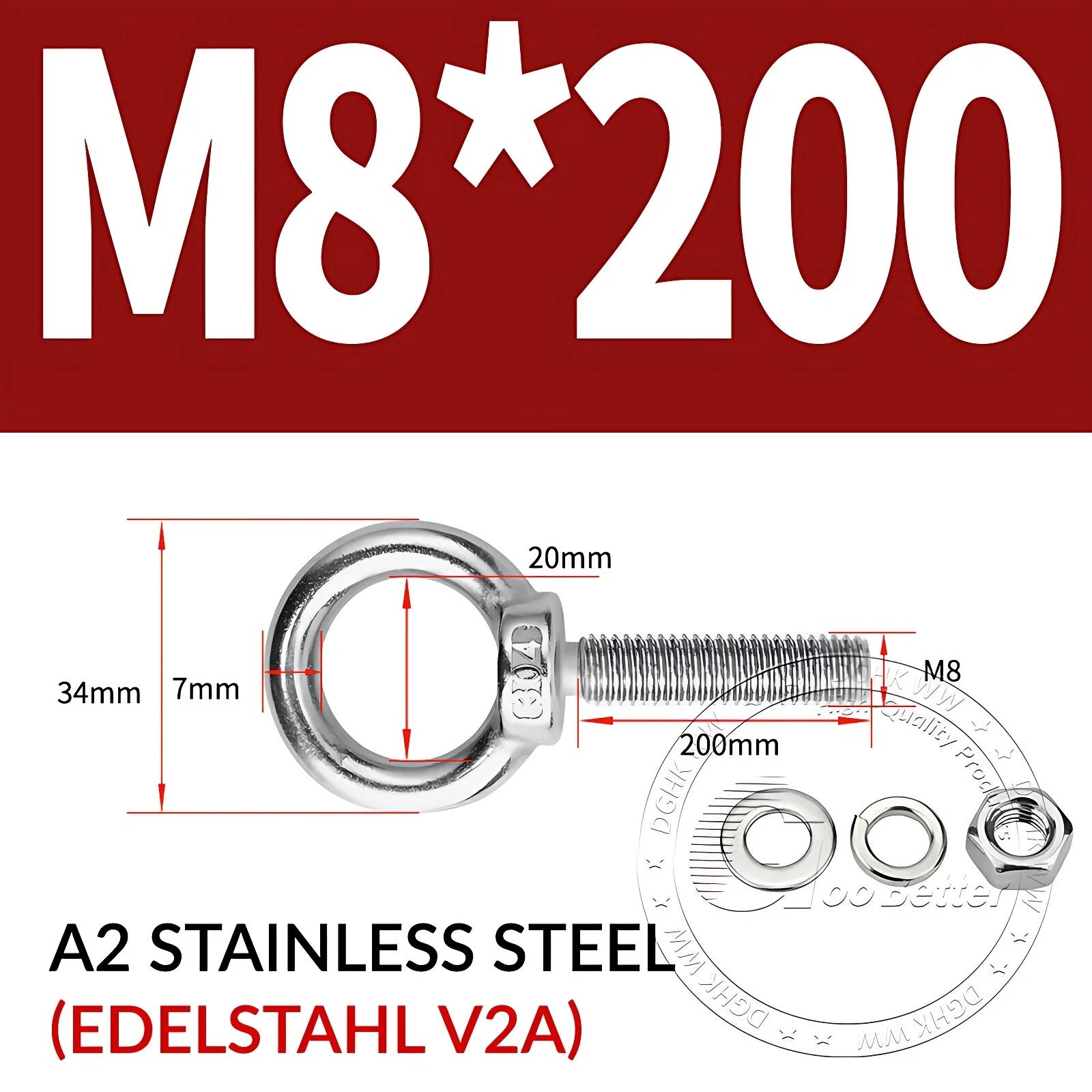 LIFTING EYE BOLTS NUTS & WASHERS A2 STAINLESS STEEL M3 M4 M5 M6 M8 M10 M12 - M30