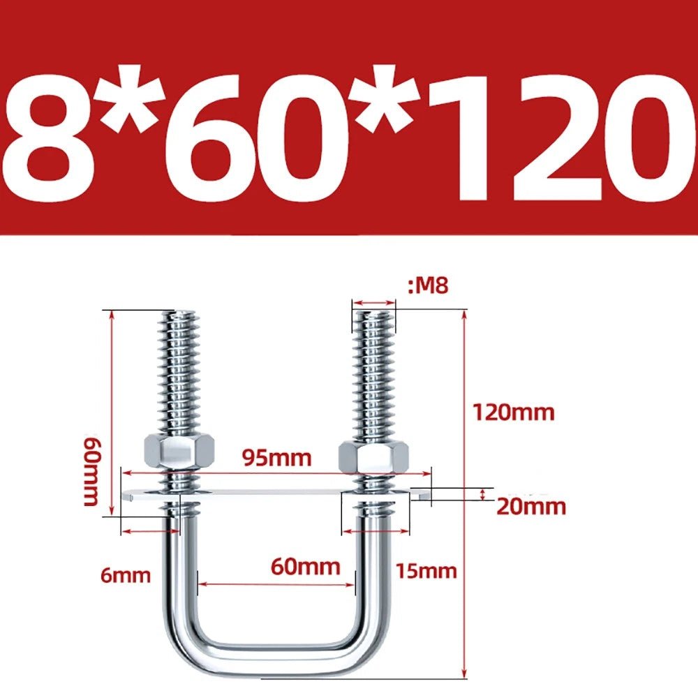 Square U - Bolts with Plate and Nuts – M6 M8 M10 M12 Zinc Plated, Trailer & Pipe Clamp Fasteners - HomeDIYer