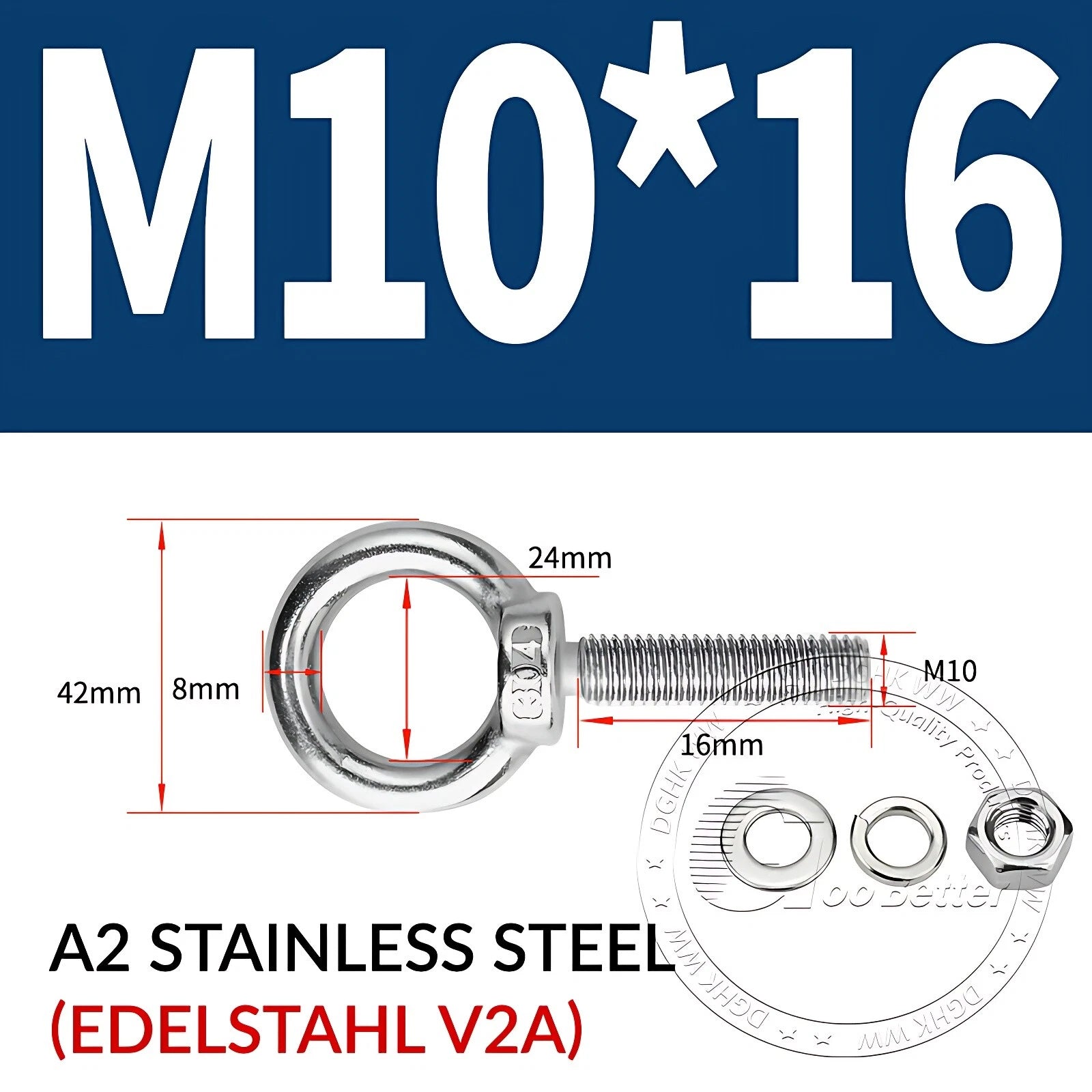 LIFTING EYE BOLTS NUTS & WASHERS A2 STAINLESS STEEL M3 M4 M5 M6 M8 M10 M12 - M30