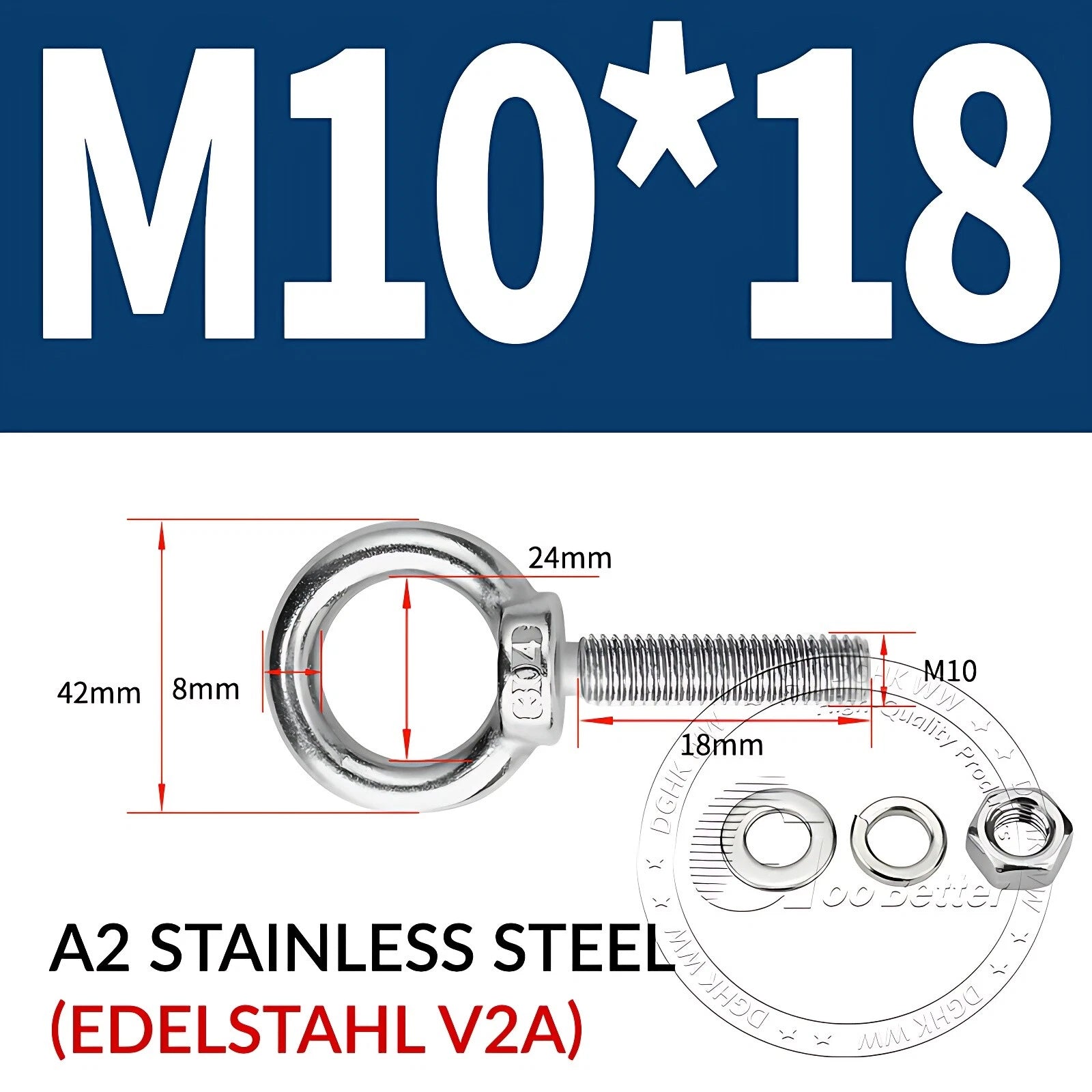 LIFTING EYE BOLTS NUTS & WASHERS A2 STAINLESS STEEL M3 M4 M5 M6 M8 M10 M12 - M30