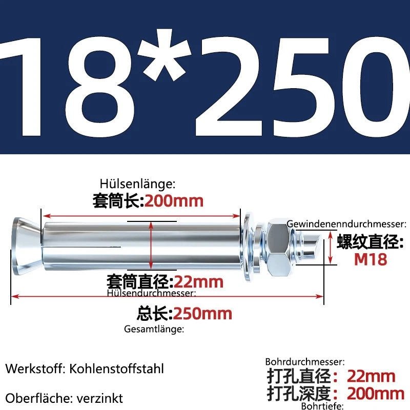 Sleeve Anchor Expansion Bolts for Concrete – Galvanised Carbon Steel M6 to M20 - HomeDIYer