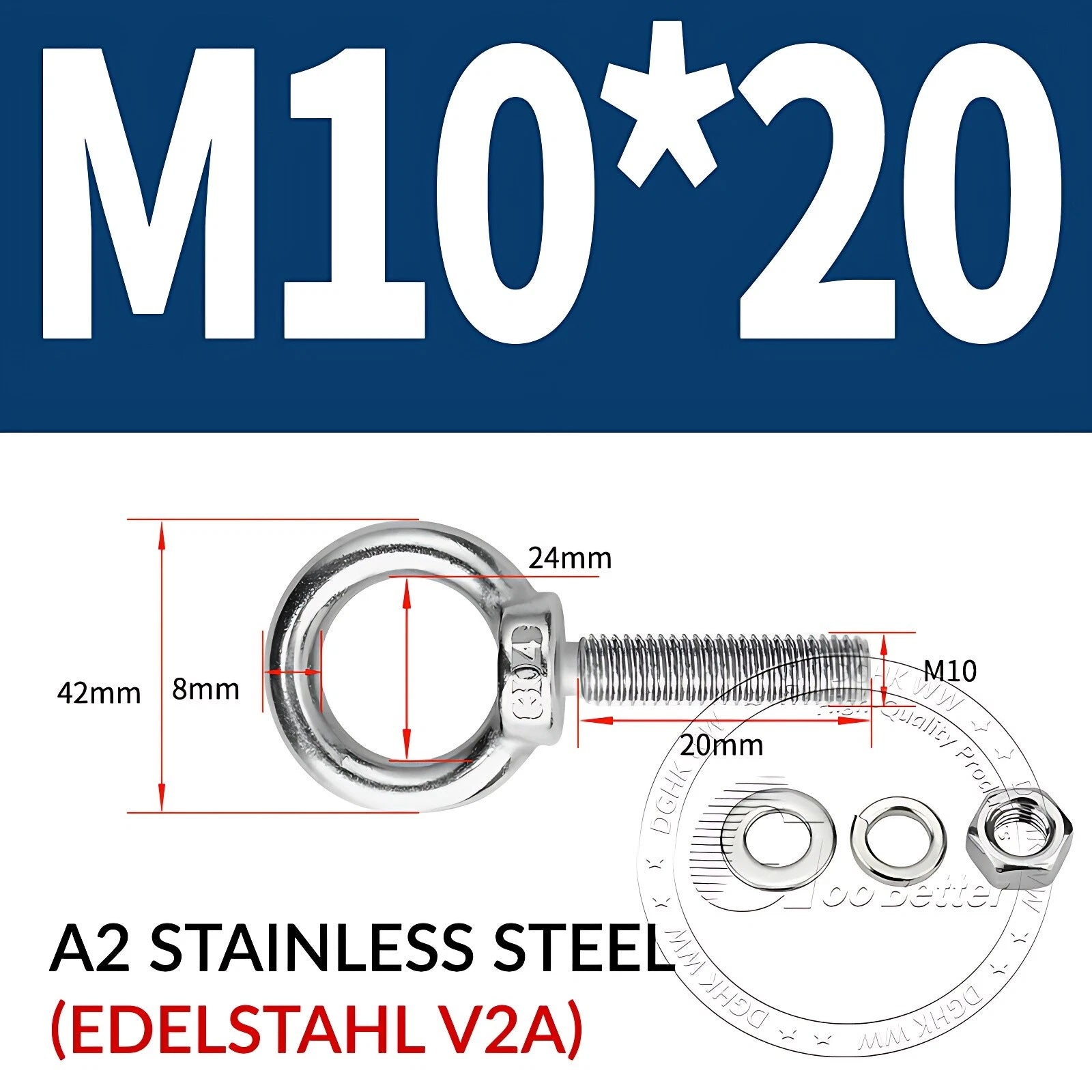 LIFTING EYE BOLTS NUTS & WASHERS A2 STAINLESS STEEL M3 M4 M5 M6 M8 M10 M12 - M30