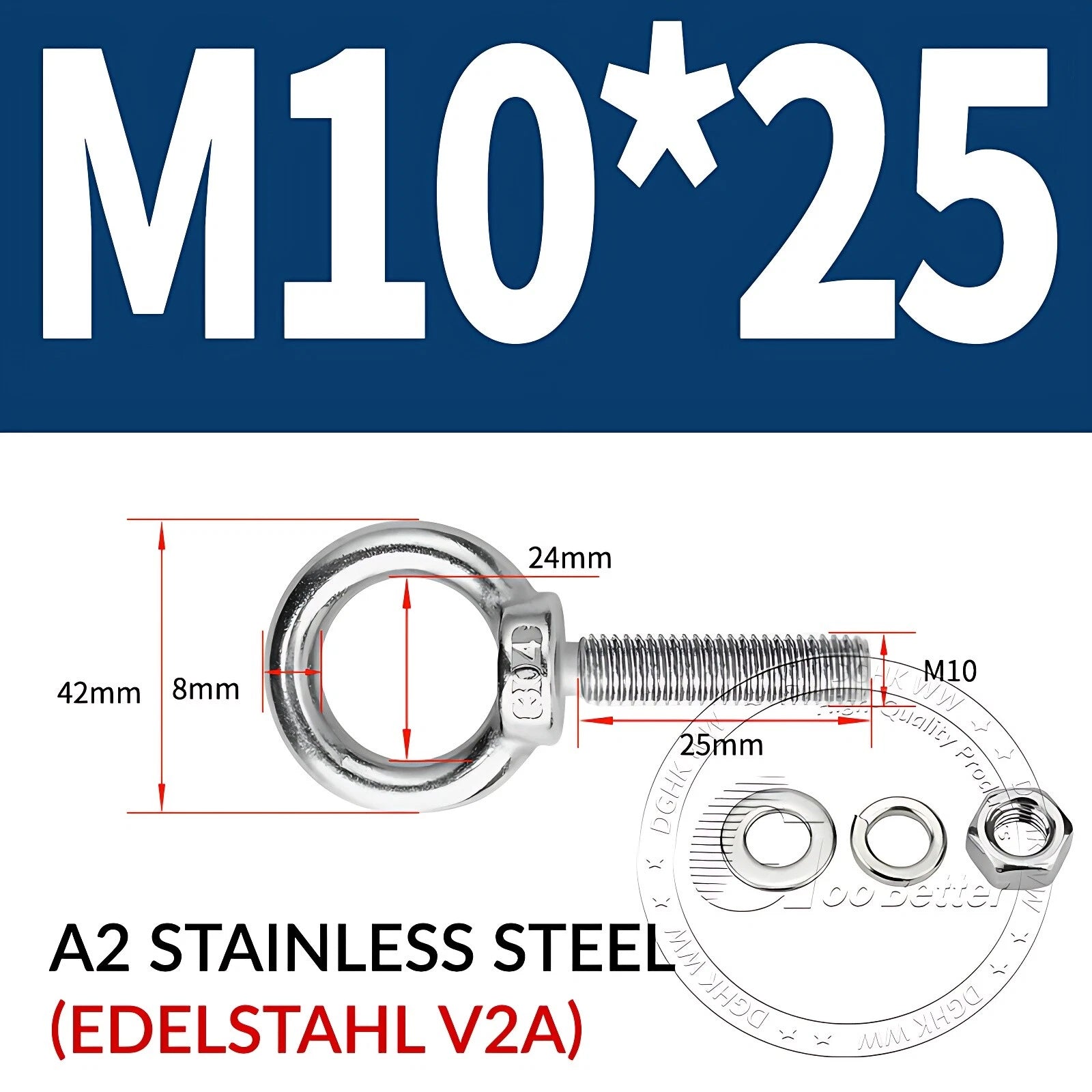 LIFTING EYE BOLTS NUTS & WASHERS A2 STAINLESS STEEL M3 M4 M5 M6 M8 M10 M12 - M30