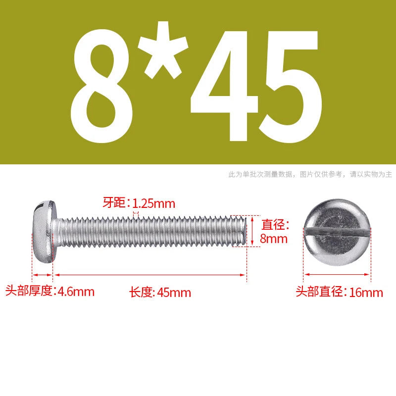 M4 M5 M6 M8 M10 A2 Stainless Steel Machine Screws - Slotted Pan Head Bolts DIN85
