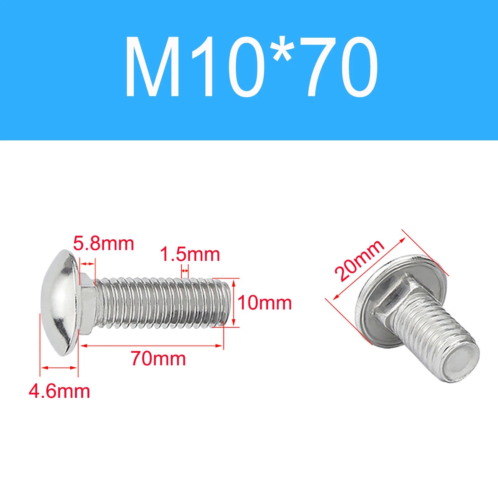 A2 Stainless Steel Carriage Bolts (Coach Bolts) — M3 M4 M5 M6 M8 M10 M12