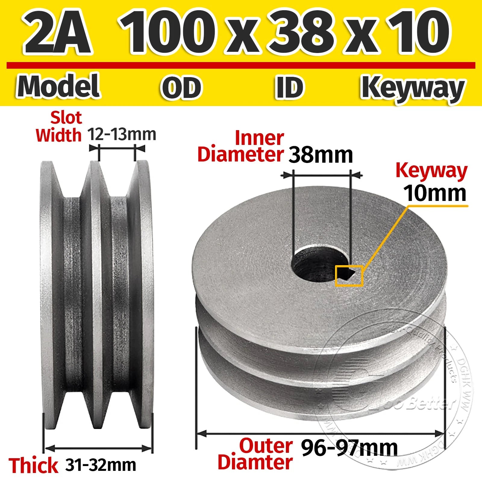 Cast Iron Drive Pulley Double Groove 2A Flat For A/V Belt Pulley OD 60mm-180mm