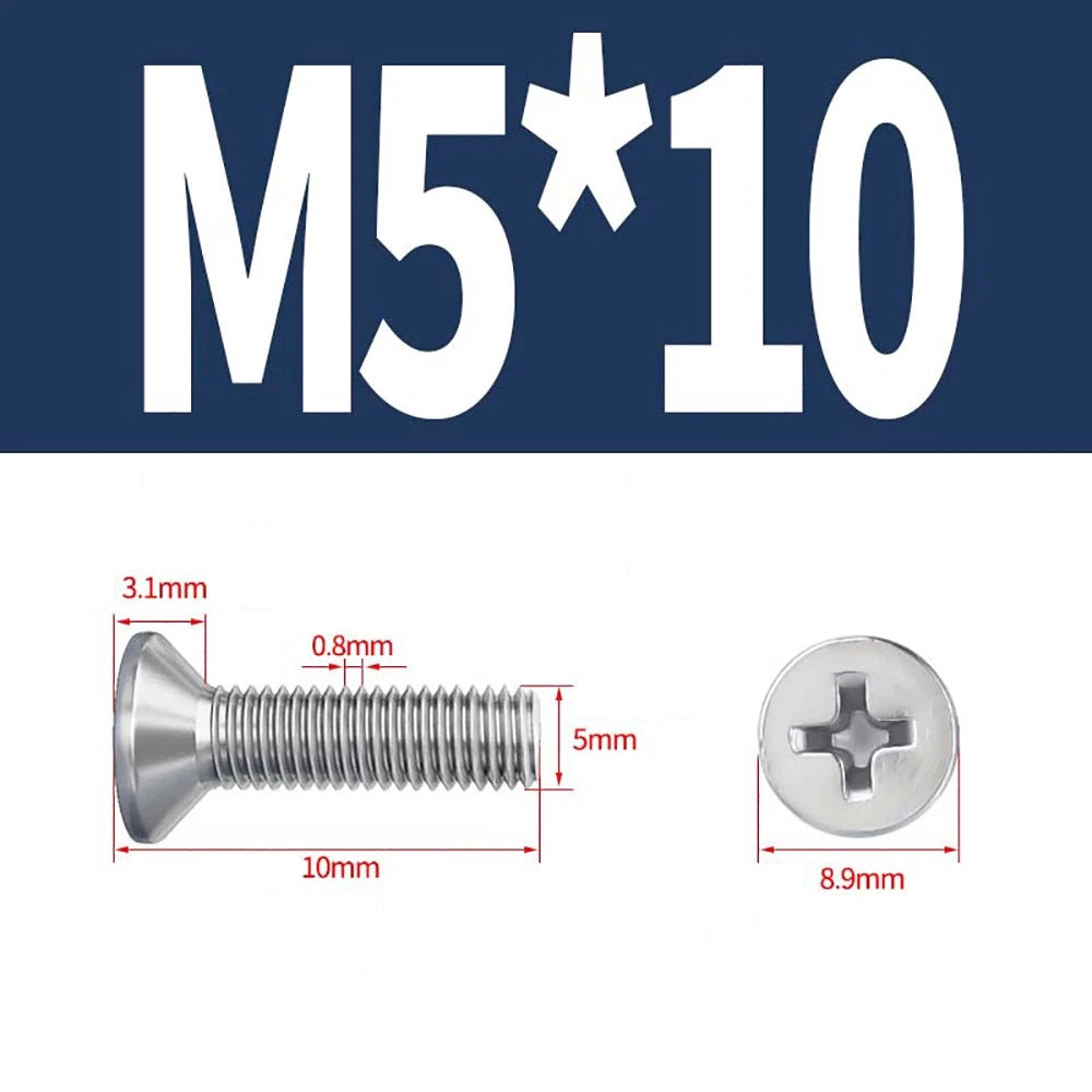 M2 to M8 A4 316 Stainless Steel Phillips Countersunk Screws DIN 965 Marine Grade